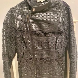 Faux leather embroidered lace jacket